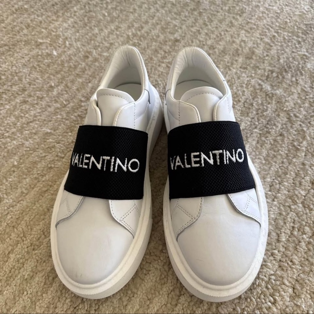 Valentino White Sneakers with Black Logo Band